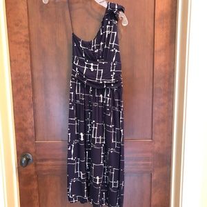 Navy & Silver Splatter Paint One Shoulder Dress